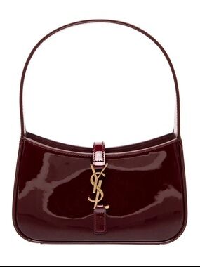 Saint Laurent Burgundy Patent Shoulder Bag with Gold YSL Emblem